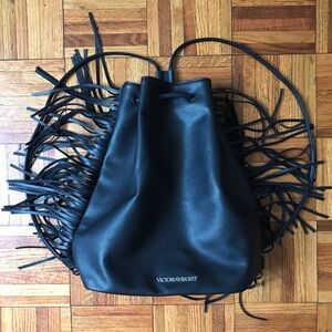 NWOT Victoria's Secret Black Leather Fringe Backpack